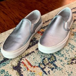 Vans Women’s Metallic Blue Silver Classic Slip Ons LIKE NEW